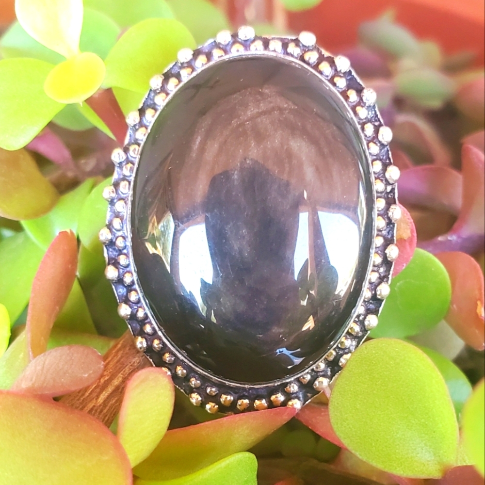 New Oversized Obsidian Eye Silver Plated Ring.